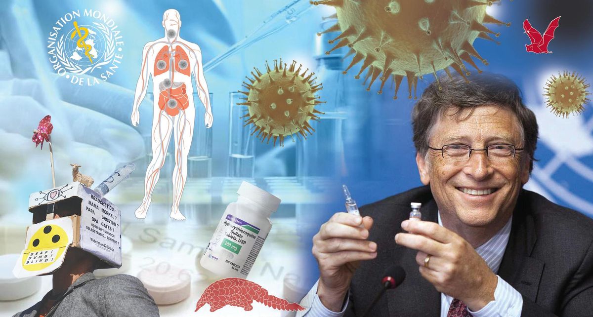 L’OMS, la big pharma et ses vaccins, Bill Gates... Une représentation des spectres générés par le virus dans l’univers complotiste.