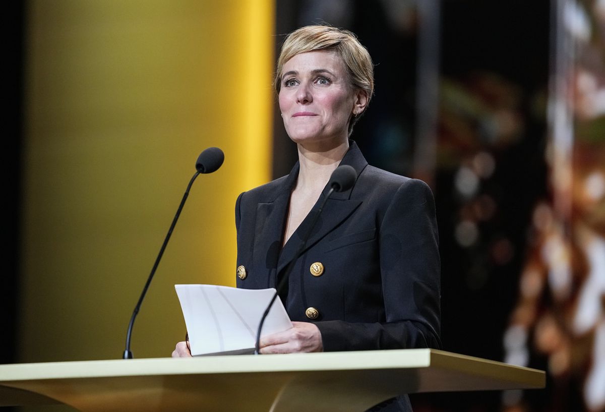 French actress Judith Godreche speaks during the 49th Cesar Award ceremony in Paris, Friday, Feb. 23, 2024. French actress Judith Godreche has called on France's film industry to "face the truth" on sexual violence and physical abuse during a live broadcast Friday of the Cesar Awards ceremony, France's version of the Oscars. (AP Photo/Michel Euler)
Judith Godreche