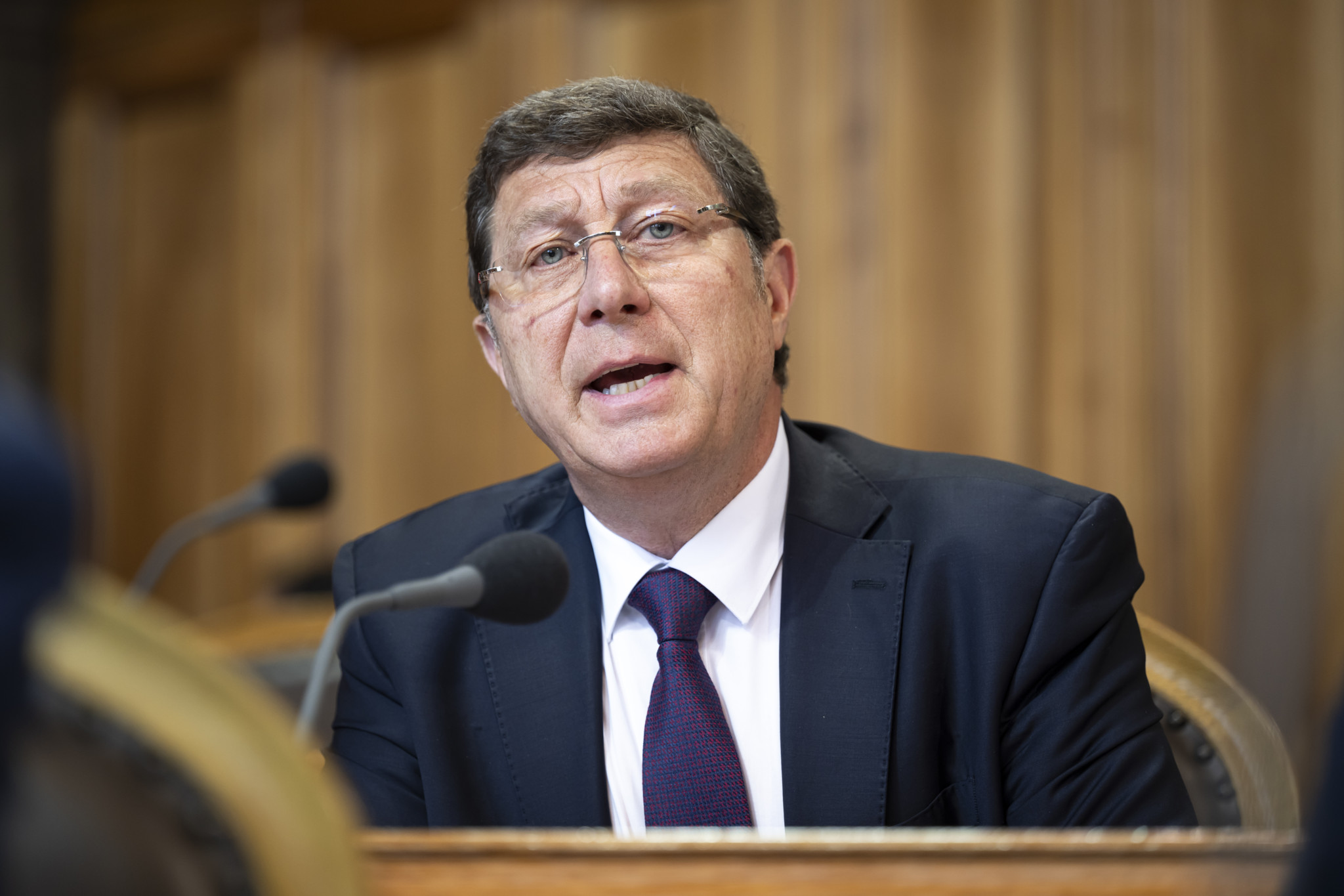 Mauro Poggia, MCG-GE, spricht waehrend der Sommersession der Eidgenoessischen Raete, am Dienstag, 28. Mai 2024 im Staenderat in Bern. (KEYSTONE/Anthony Anex)