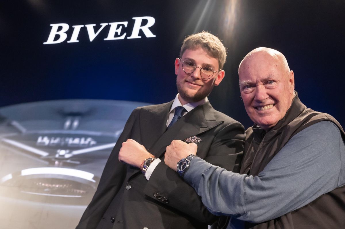 L’alliance de l’expérience et de l’avenir: Jean-Claude Biver et son fils Pierre, lors du lancement de la marque Biver dimanche 26 mars à Givrins (VD).