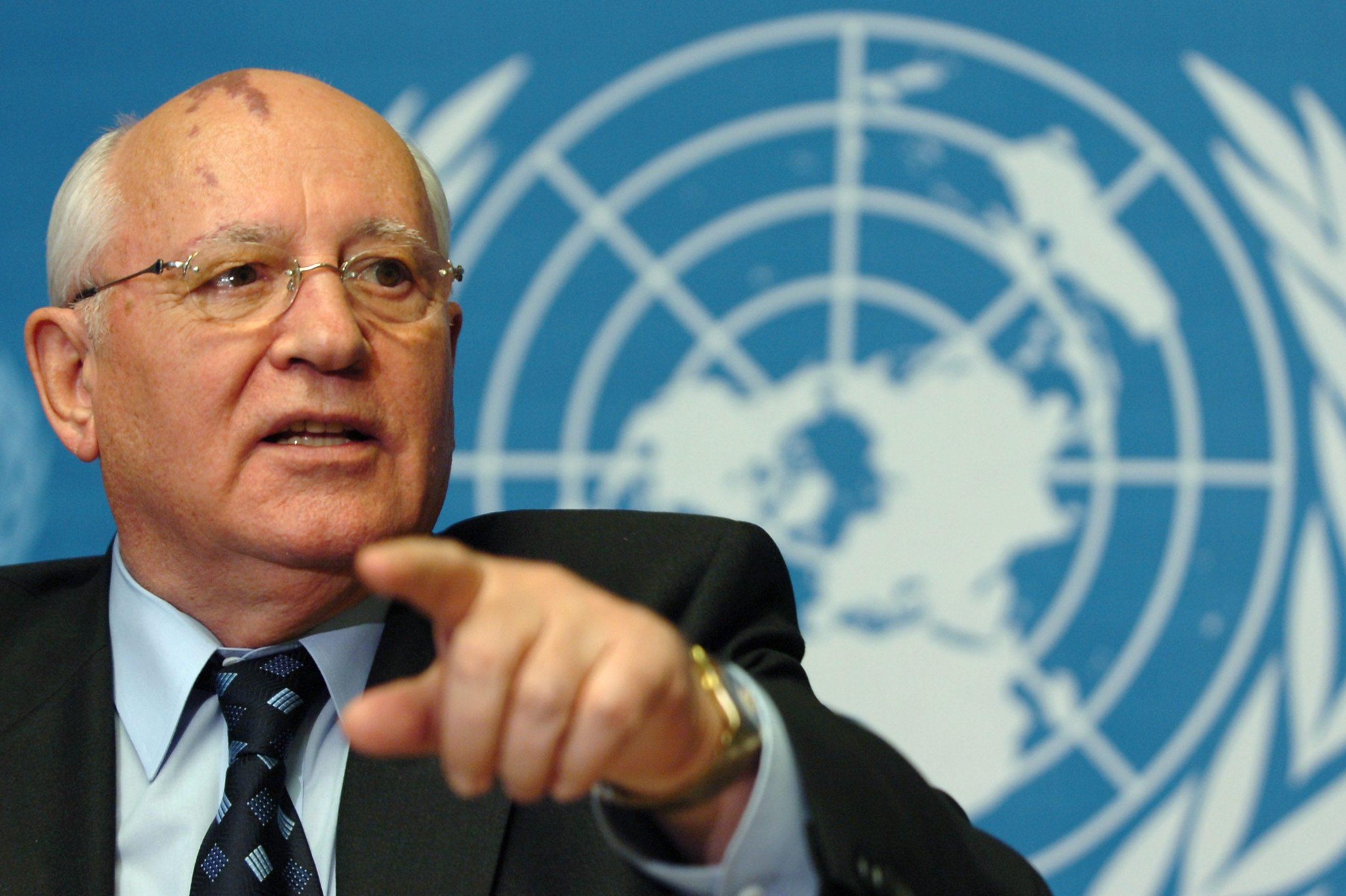 Mikhaïl Gorbatchev aux Nations Unies, lors du 20e anniversaire du sommet de Genève, le 30 mai 2005.