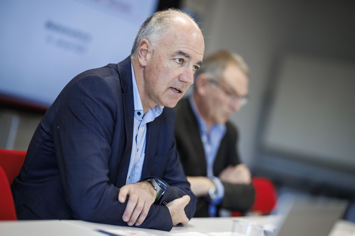 Christophe Darbellay, à une conférence de presse sur la stratégie d’éducation numérique du canton du Valais, le 14 janvier 2025 à Sion.