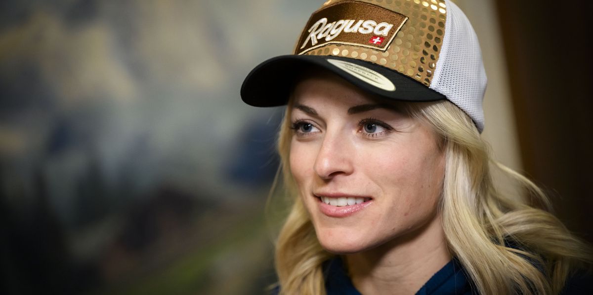 Lara Gut-Behrami of Switzerland speaks to journalists during a press conference at the Alpine Skiing FIS Ski World Cup, between Zermatt in Switzerland and Cervinia in Italy, Thursday, November 16, 2023. (KEYSTONE/Jean-Christophe Bott)