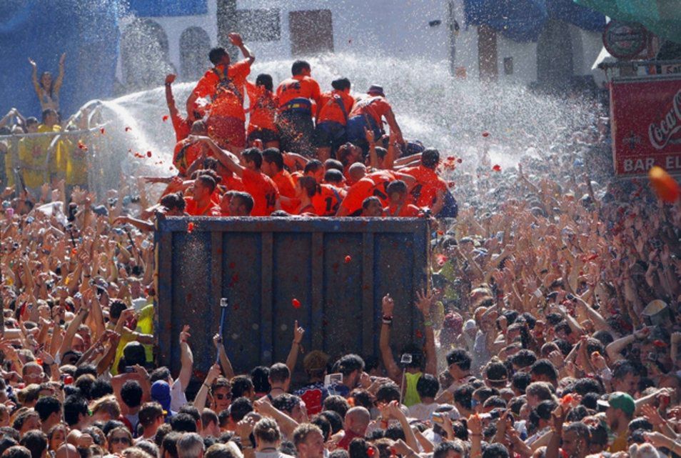 La «Tomatina» se déroule chaque année à Buñol, en Espagne. (27 août 2014)