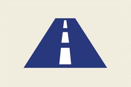 Icône d’une route bleue avec des lignes médianes blanches sur fond beige.