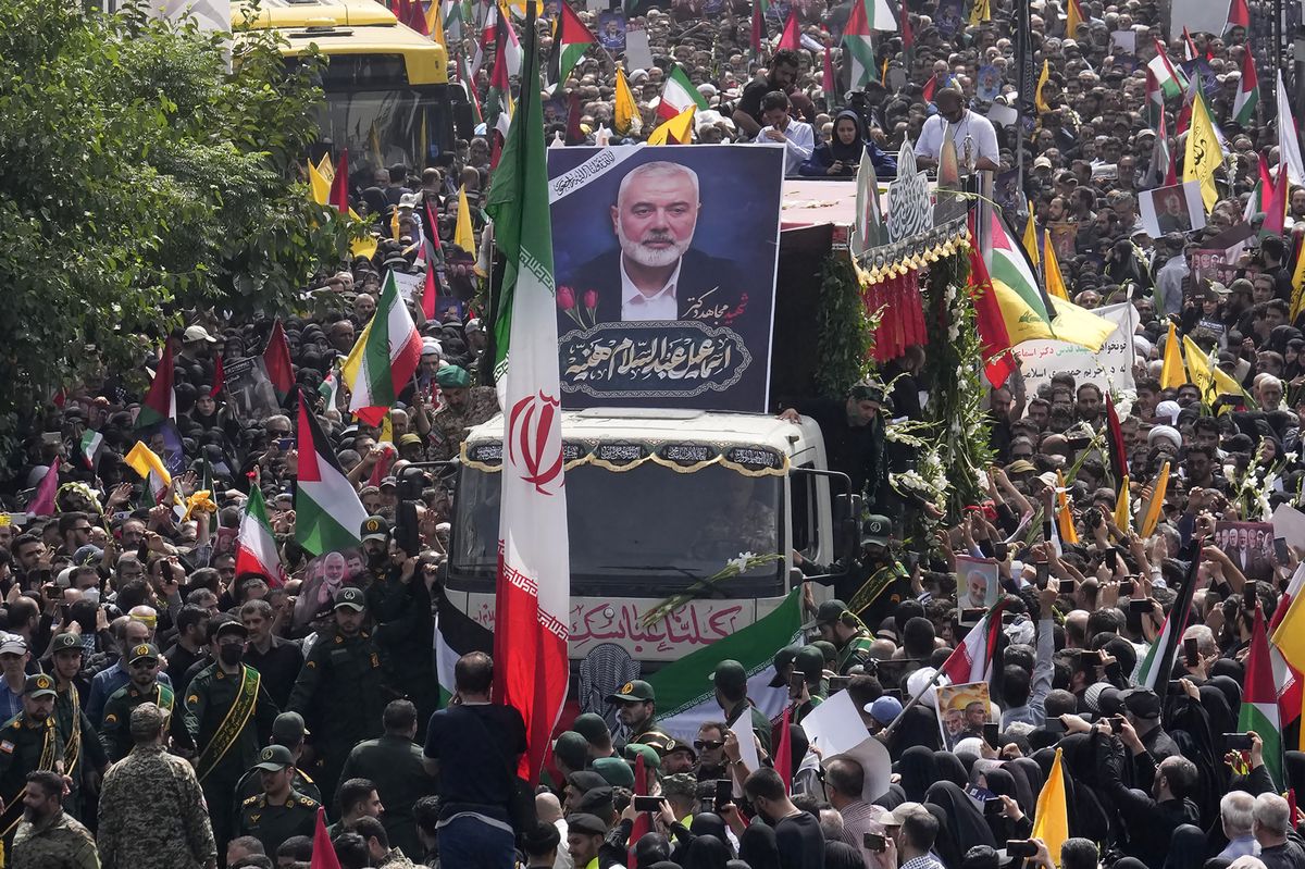 A truck carries the coffin of Ismail Haniyeh, the Hamas leader killed by Israel, in Tehran, Iran (August 1, 2024). 