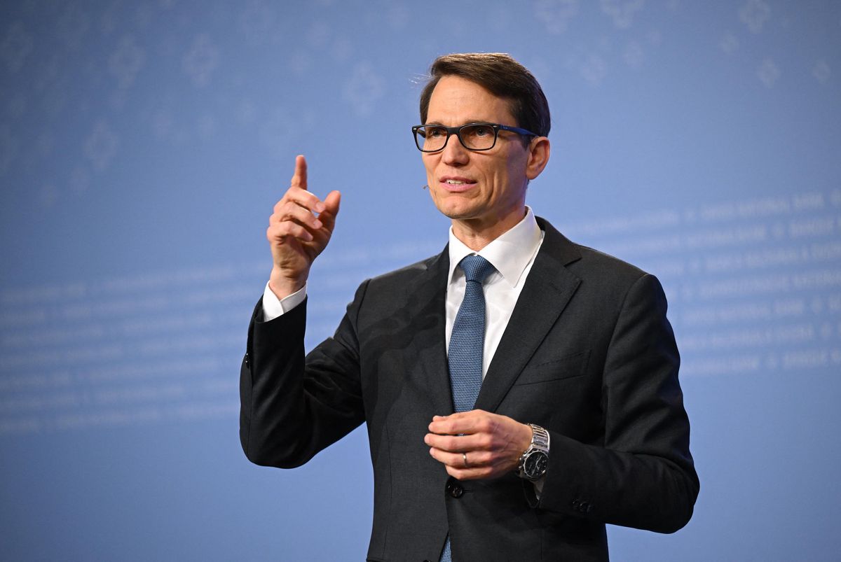 Martin Schlegel, président de la Banque nationale suisse, lors d’une conférence de presse à Berne sur les nouveaux billets suisses, le 30 octobre 2024, thème ’La Suisse et ses altitudes’.