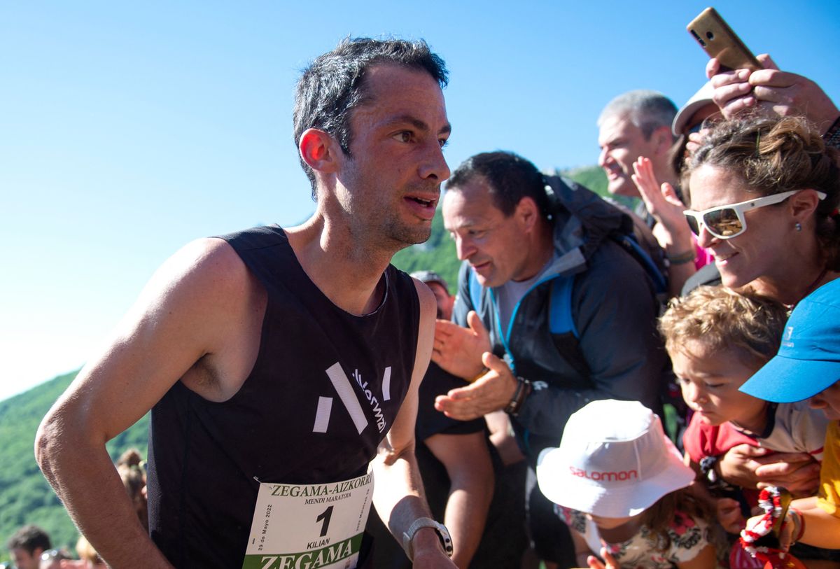Spanish ultra trailer Kilian Jornet competes in the XXI Zegama-Aizkorri Mendi Maratoia ultra-trail competition on May 29, 2022, in Zegama. Jornet beat the record of the alpine trail-running event that scores for the Golden Trail World Series 2022. (Photo by Ander GILLENEA / AFP)