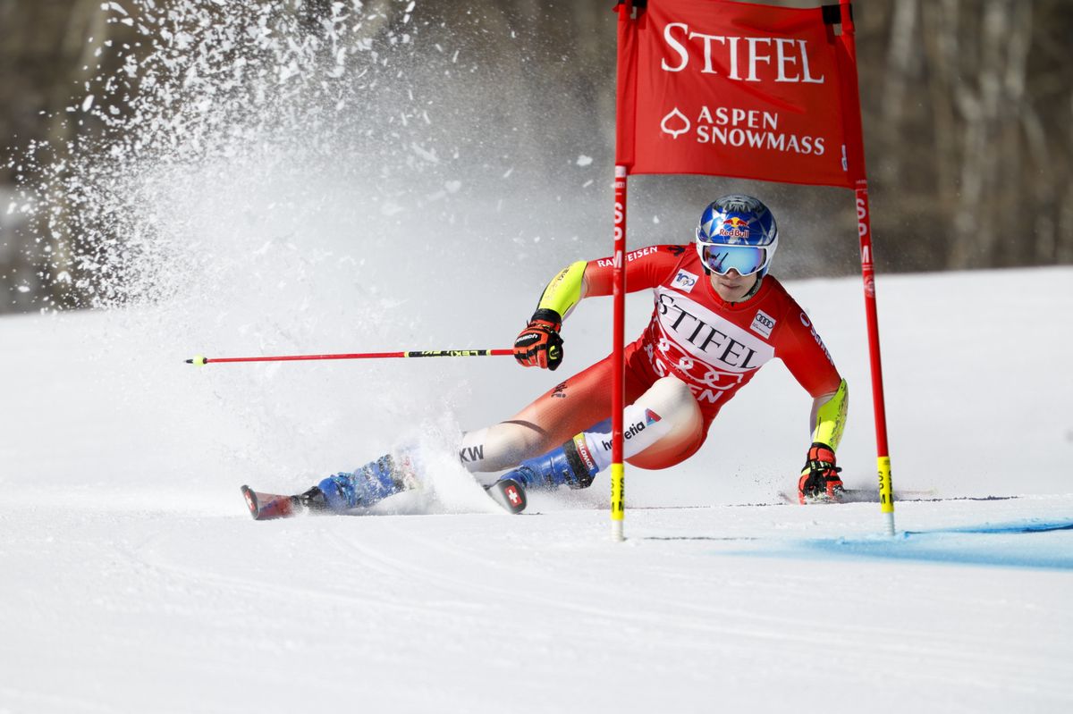 ASPEN, USA - MARCH 1: Marco Odermatt of Team Switzerland in action during the Audi FIS Alpine Ski World Cup Men's Giant Slalom on March 1, 2024 in Aspen, USA. (Photo by Alexis Boichard/Agence Zoom/Getty Images)
