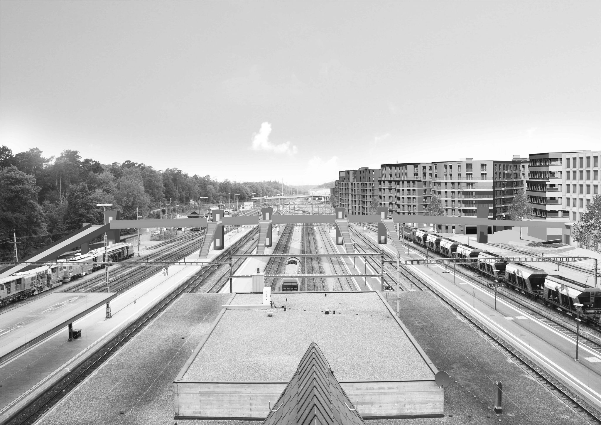 Mit einer Passerelle aus Stahl sollen Bülachs Neubauquartiere an den Spitalwald und die SBB angebunden werden. 