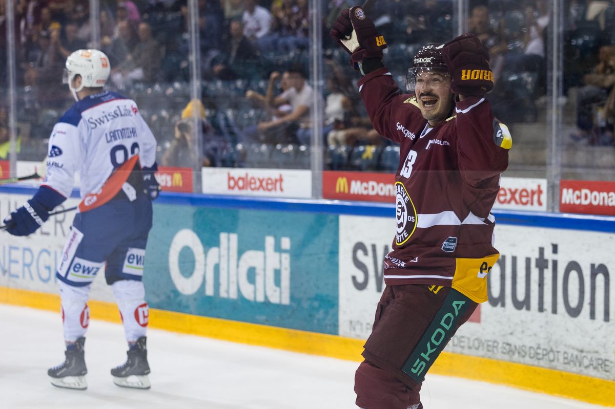 La joie de Alessio Bertaggia après le but du 2-0 pour Genève-Servette samedi soir contre Zurich.