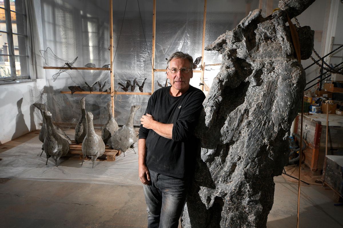 Olivier Estoppey dans son atelier à Aigle en 2017.