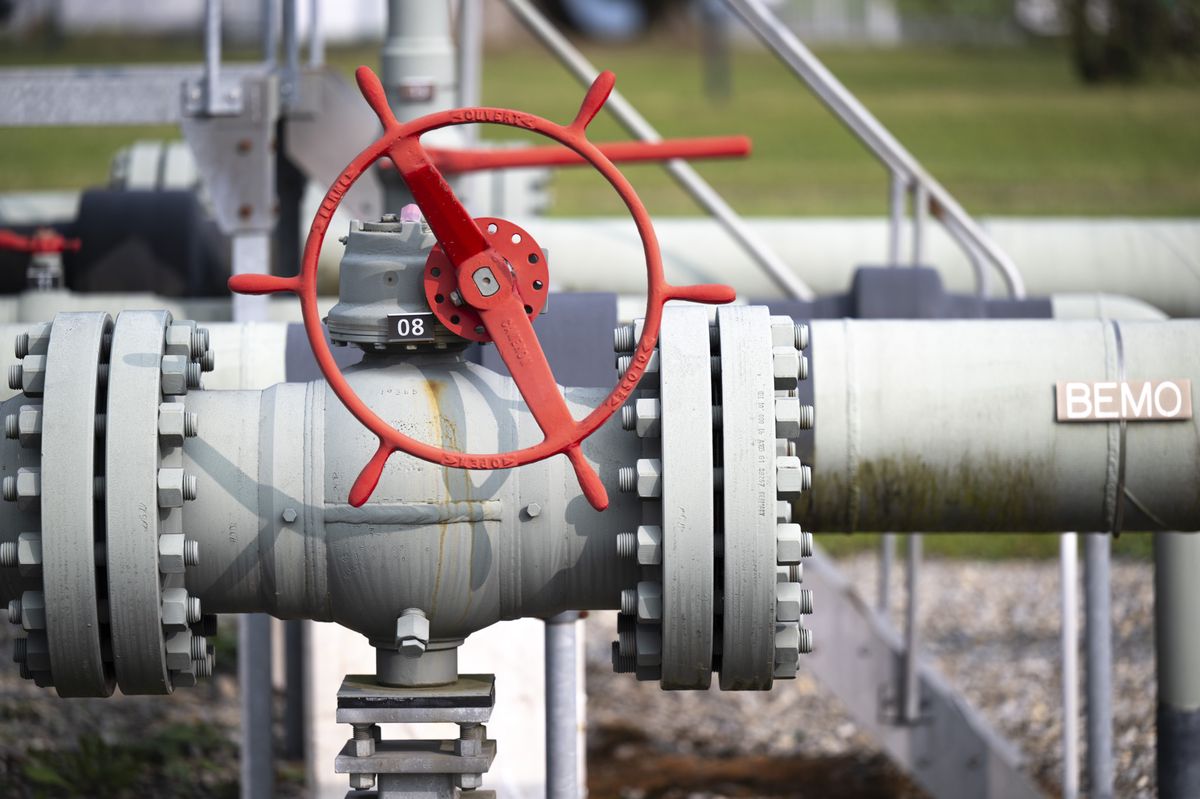 Un gazoduc, canalisation destinee au transport de matieres gazeuses sous pression photographiee lors de l'inauguration du laboratoire d'innovation du projet GreenGas de Gaznat ce mercredi 30 aout 2023 au centre de conduite et de surveillance Gaznat a Aigle. (KEYSTONE/Laurent Gillieron)