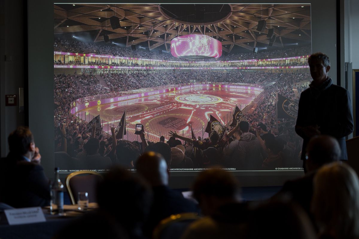 Vue interieur de la nouvelle patinoire, pendant la presentation de la nouvelle patinoire du GSHC, le mardi 19 mars 2024 au Stade de Geneve, a Lancy (Bastien Gallay / GallayPhoto)