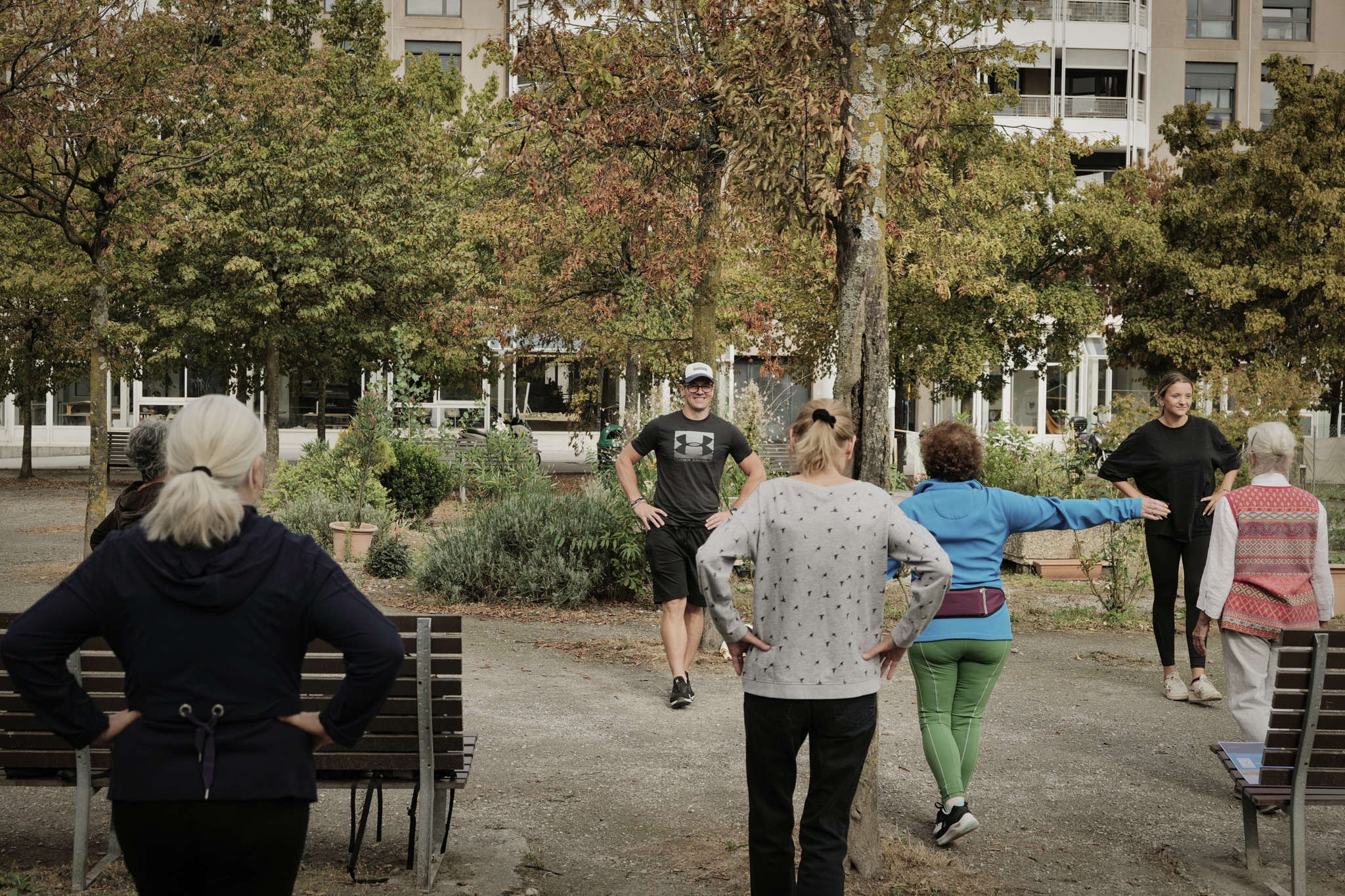 Genève, le 31 août 2023. Parc Baud-Bovy. Sports pour seniors dès 55 ans à Genève. Un bol d’air et de bonne humeur!