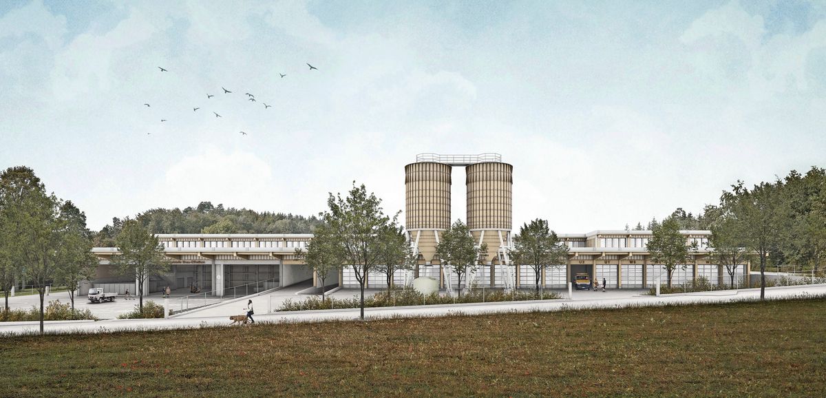 Visualisierung des geplanten Feuerwehr- und Werkgebäudes in Illnau.