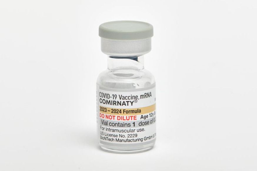 This photo provided by Pfizer in September 2023 shows a single-dose vial of the company's updated COVID vaccine for adults. U.S. regulators have approved updated COVID-19 vaccines from Pfizer and Moderna, shots aimed at revving up protection this fall and winter. The Food and Drug Administration's decision Monday, Sept. 11, 2023 is part of a shift to treat fall COVID-19 vaccine updates much like getting a yearly flu shot.  (Pfizer via AP)