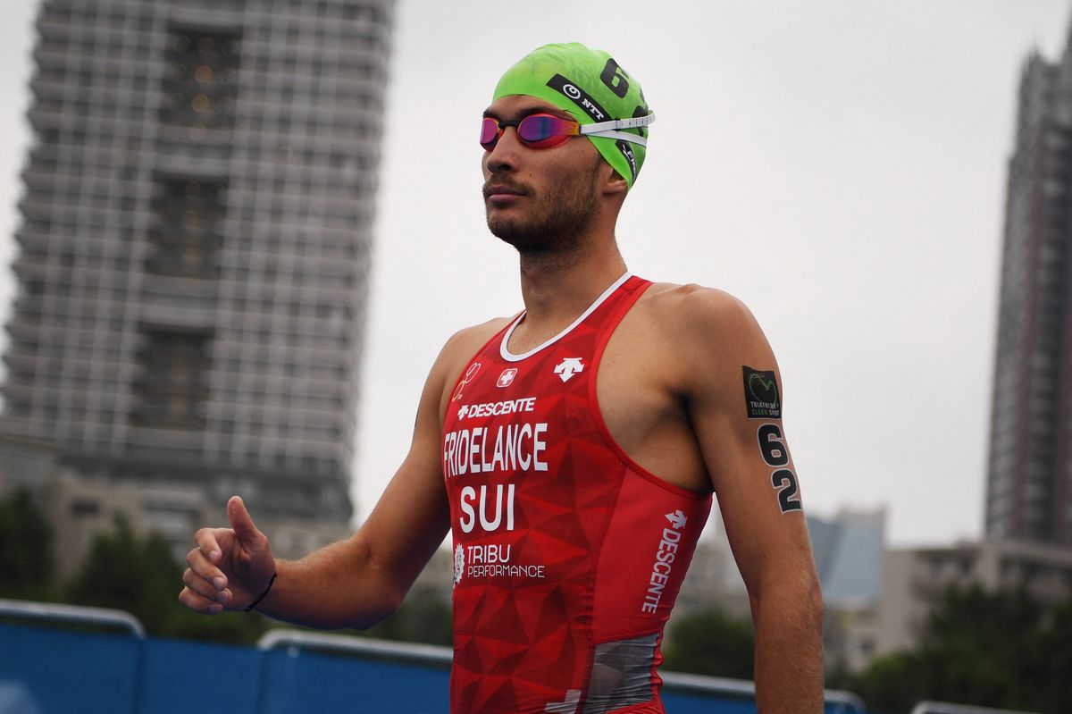 Swiss's Sylvain Fridelance is pictured before the men's race of the 2019 Tokyo ITU World Triathlon Olympic Qualification event, a test event for the Tokyo 2020 Olympic Games, in Tokyo on August 16, 2019. (Photo by CHARLY TRIBALLEAU / AFP)