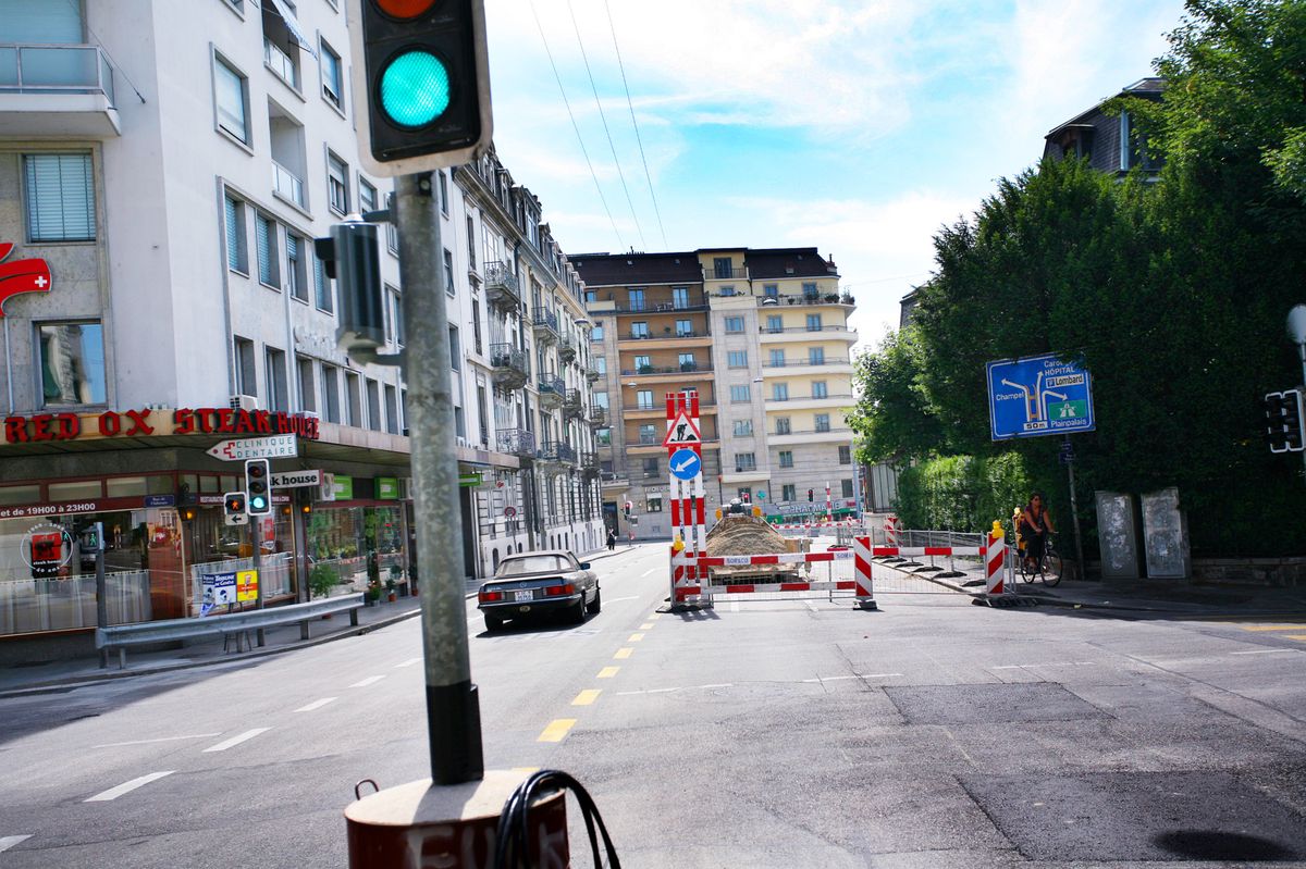 Geneve, le 25 juillet 2008, les differents chantiers dans le quartier de l'hopital, sur la photo travaux boulevard des tranchees. ©pascal frautschi.