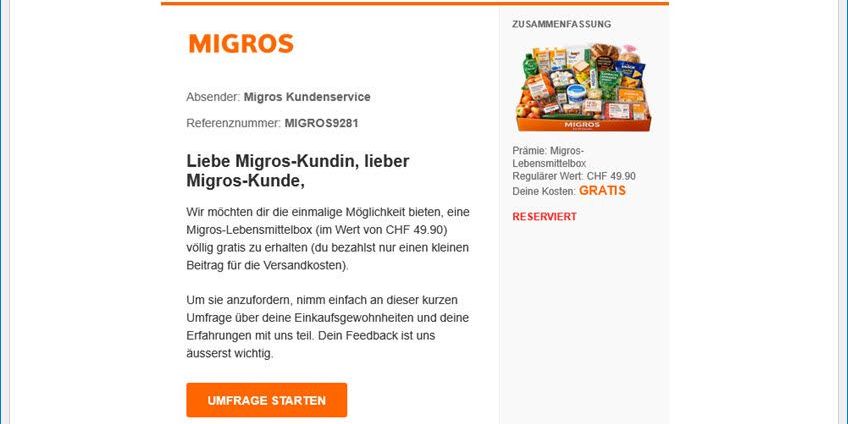Migros Phishing: Betrüger locken mit Gratis-Geschenken