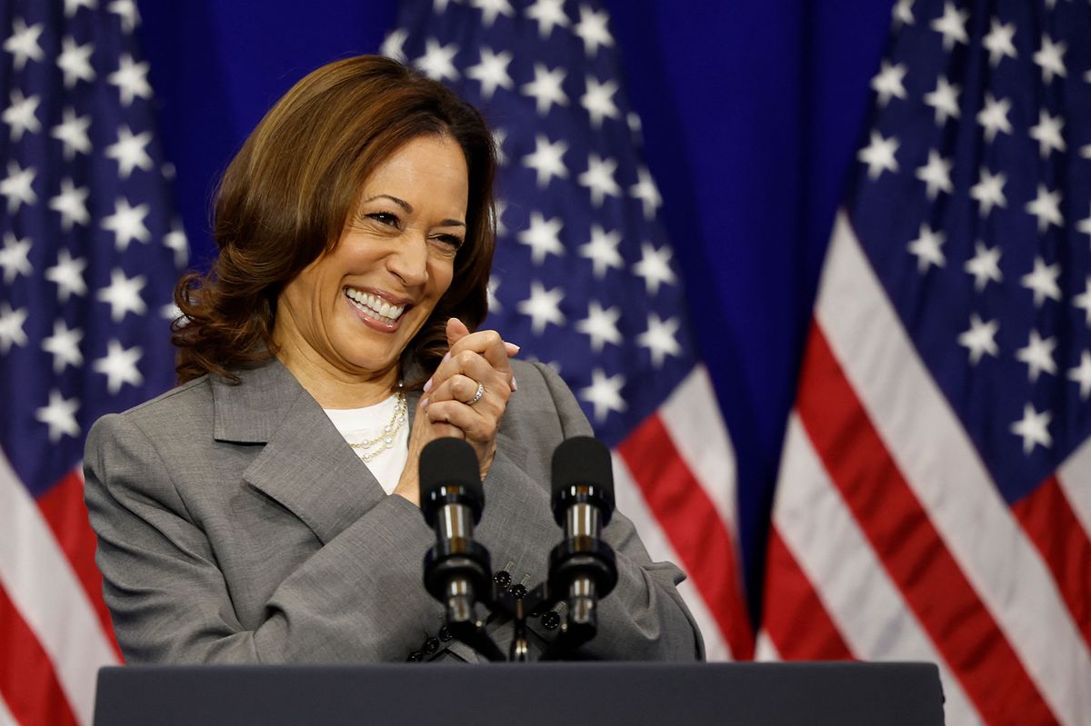 COLLEGE PARK, MARYLAND - JUNE 24: U.S. Vice President Kamala Harris delivers remarks on reproductive rights at Ritchie Coliseum on the campus of the University of Maryland on June 24, 2024 in College Park, Maryland. Harris is speaking on the two year anniversary of the Dobbs decision, the Supreme Court ruling that overturned Roe v. Wade and struck down federal abortion protections.   Kevin Dietsch/Getty Images/AFP (Photo by Kevin Dietsch / GETTY IMAGES NORTH AMERICA / Getty Images via AFP)